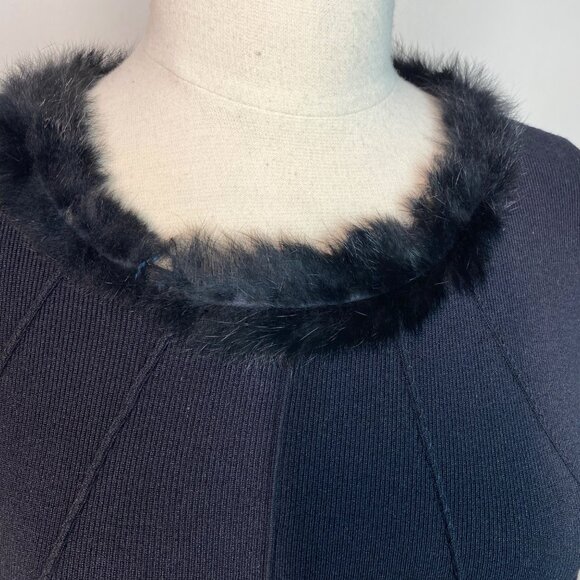 Max Studio Black Fuzzy Collar Long Sleeve Knit Dress knee length medium - Picture 2 of 10